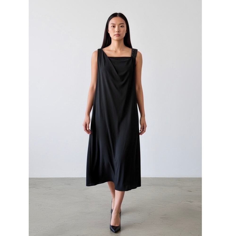Bisou Bisou Sleeveless Black Beaded Slinky Cocktail Dress Womens Size 8 Party